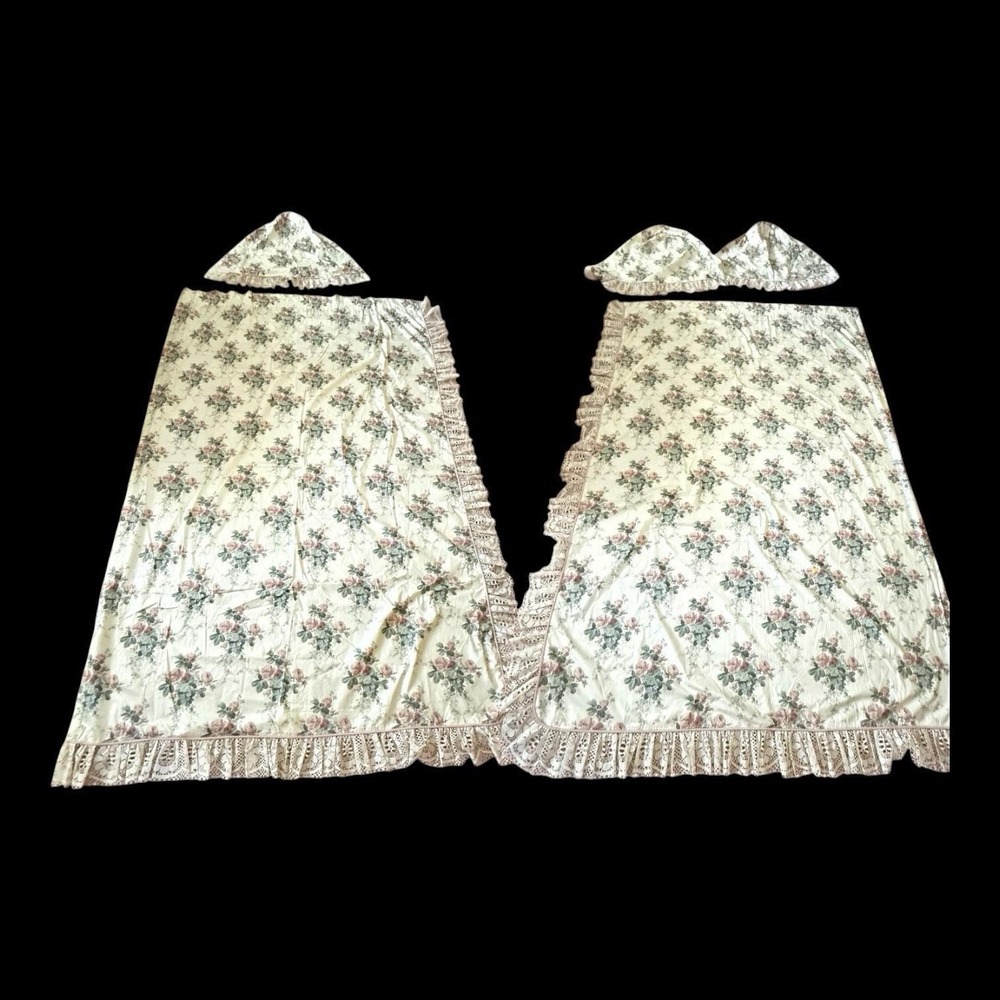 Vintage Croscill Chestnut Hill Rose Curtain Panels 3 Waterfall Valance Set‎ 5Pc